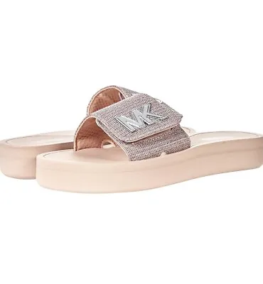 Women MK Michael Kors Platform Slide Sandals Glitter Chain Mesh Soft Pink  • $54.99