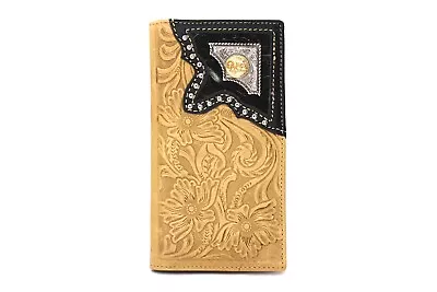 Western Bifold Wallet Brown Checbook Genuine Leather Cowboy Prayer Studs Wallet • $35.99