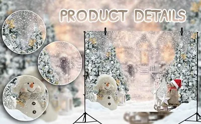 7X5FT Winter Snowman Backdrop Forest Snow Trees Snowflake Photography Background • £11