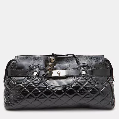Moschino Black Quilted Patent Leather Oversize Clutch • $101.85