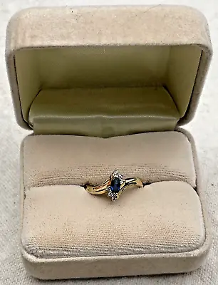 18k Yellow Gold Blue Sapphire & Diamond Ladies Ring Size 6-1/2 3.4 Total Grams • $224.95