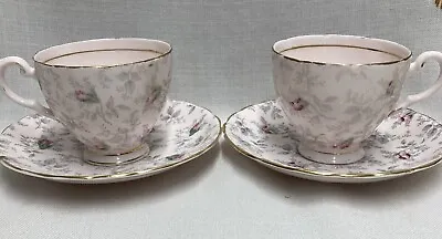 £7 • Buy Vintage Pretty Two Tuscan Pink Rosebud Bone China Tea Cups And Saucers 