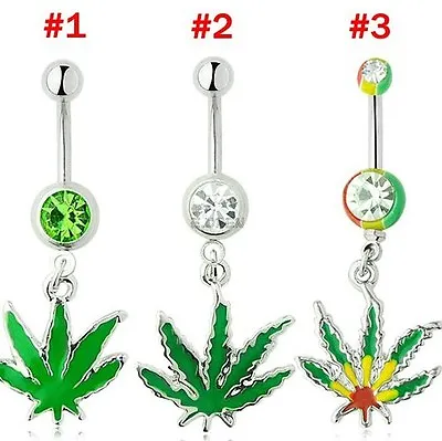 Weed Leaf Belly Bar Cannabis Navel Ring Rasta Jamaica Flag • £2.99