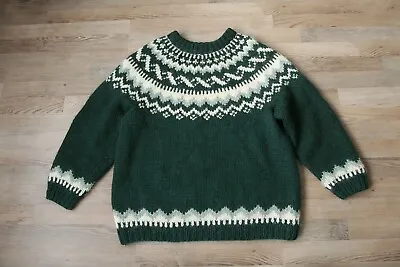 Vintage Handmade Icelandic Lopi Wool Lopapeysa Pattern Green Iceland Sweater M L • $89