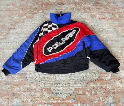 Vintage Polaris Full Zip Button Snowmobile Racing Stripes Jacket Sz *Est* Large • $135