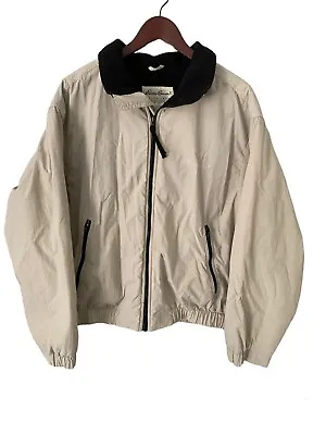 VTG Eddie Bauer Mens M Full Zip Nylon Shell Jacket Fleece Lined Polartec Beige • $25.99