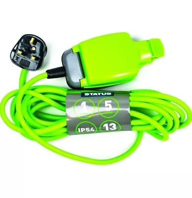 STATUS 1 Socket Extension Lead 5m Green Waterproof Extension Cable 13 Amp • £19.99