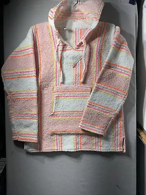 Women's Bright Pink Tweed Baja Hoodie Artesanias Size Medium Handmade In Mexico • $18.50