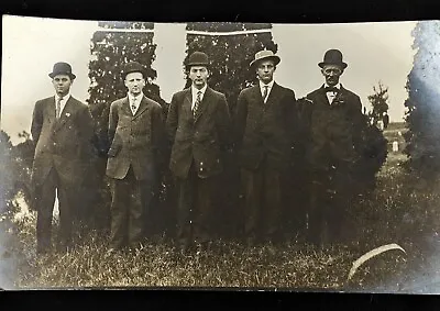 Antique Rppc 5 Men Standing Suits Bowler Derby Hats Hands Behind 1910s 1920s  • $7