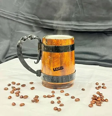 Handmade Wooden Barrel Beer Mug Cup Shaped Stainless Steel Coffee Cup With Iron • $94.82