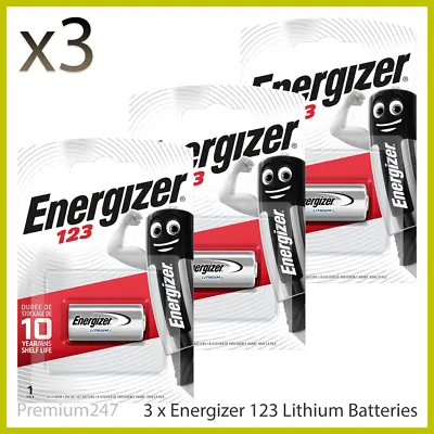 3 X Energizer CR123 CR123A 123 3v Lithium Photo Battery Longest Expiry Date • £7.09