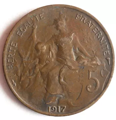 1917 FRANCE 5 CENTIMES - High Quality Coin - Bronze  - FREE SHIP - France #13 • $8.99