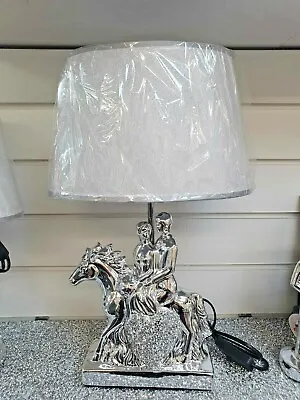 Horse Table Lamp With Shade Crushed Diamond Ceramic Base Silver Sparkling Bedsid • £23.99