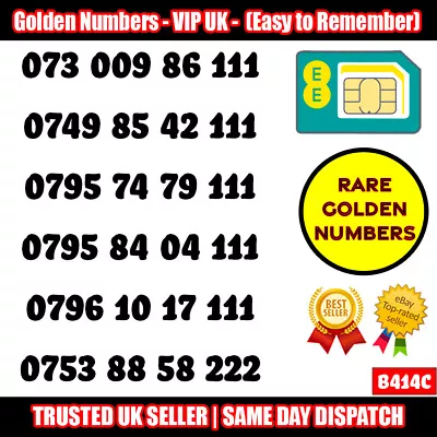 Gold Easy Mobile Number Memorable Platinum Vip Uk Pay As You Go Sim Lot - B414c • £11.95