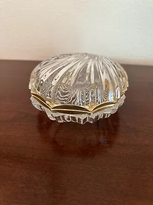 Vintage Crystal Glass Gold Sea Shell Trinket Box Jewelry Holder • $29.99