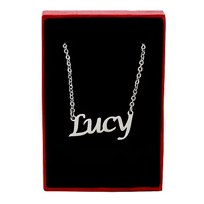 $60.08 • Buy Name Necklace 'Lucy' Silver Tone | Valentines Day Gift For Her Love Birthday