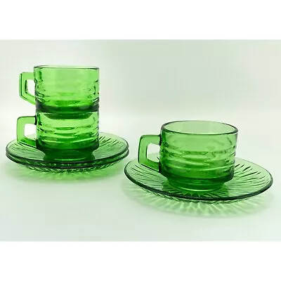 Vintage Vereco France Espresso Cup And Saucer Green Glass Sunflower Pattern • $45