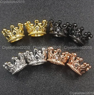 Zircon Gemstones Pave Queen Crown Big Hole Bracelet Connector Spacer Charm Beads • $3.03