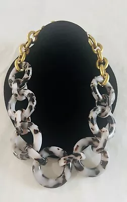 J Crew Big Chunky Animal Print Chain Link Necklace In Satin Gold Tone Setting • $39.99