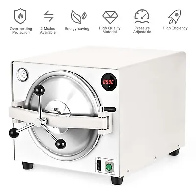 18L Dental Autoclave Steam Sterilizer 1000W 110V Safe Automatic Pressure Release • $550.42