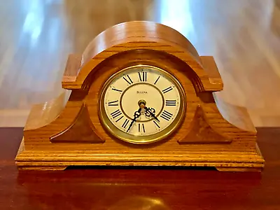 Bulova Mantel Shelf Clock Westminster Chime Oak With Burl Accents Quartz • $45