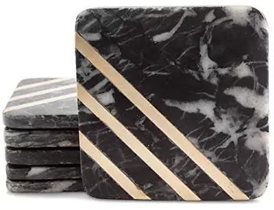 Marble Coasters For Drinks Handcrafted Modern Coasters Square Drink Coasters Bla • $39.39