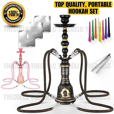 Premium 21'' Hookah Set 4 Hose Hookah Set With Everything FULL SET (Pink/ Black) • $52.98