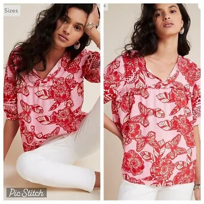 Anthropologie Vineet Bahl Inge Embroidered Butterfly Top L • $29