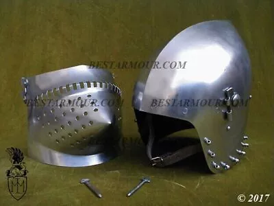 Medieval Larp Bascinet Helmet/ Close Helmet Replica Knight Costume SCA LARP • £119.11