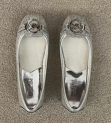 Michael Kors Silver Ballet Style Silver MK Logo Shoes Size US 5 Excellent Cond. • $26