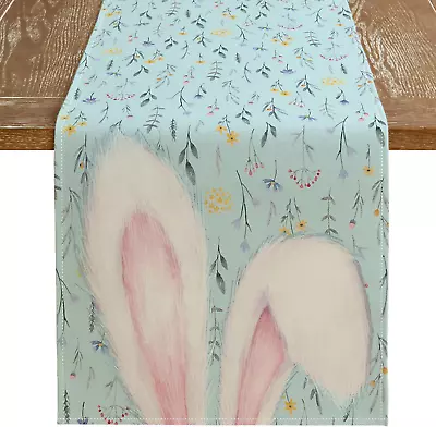 Easter Table Runner 13X72 Inches Bunny Rabbit Ears Floral Spring Holiday Farmho • $15.99