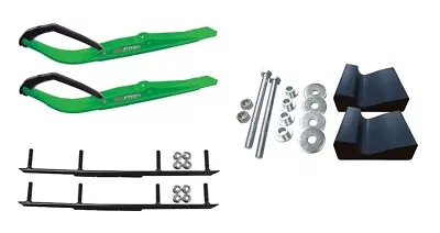 C&A Pro Green Razor Snowmobile Skis W/ 6  Round Bars Complete Kit • $368.02