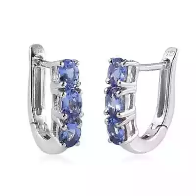 925 Sterling Silver Platinum Over AAA Blue Tanzanite Hoops Hoop Earrings Ct 1.2 • $79.99