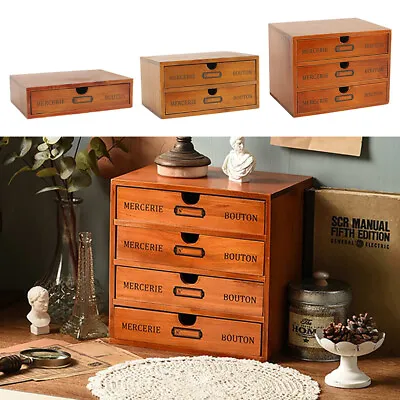 £10.95 • Buy 1-5 Drawers Storage Boxes Wooden Stationery Paper Invoice Files Organizer Holder