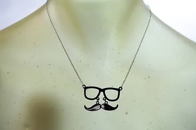 Mustache & Sunglasses Costume/fashion Adjustable 16 Inch Necklace -silver/black • $8