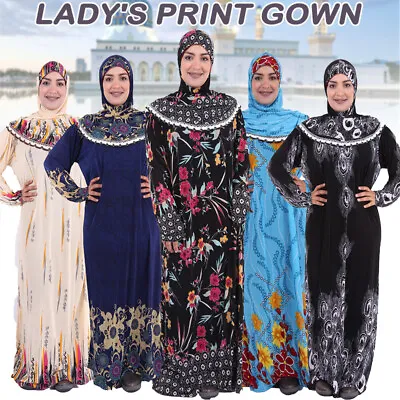 Muslim Women Abaya Robe With Hijab Kaftan Long Sleeve Dress Prayer Islamic Amira • £11.99