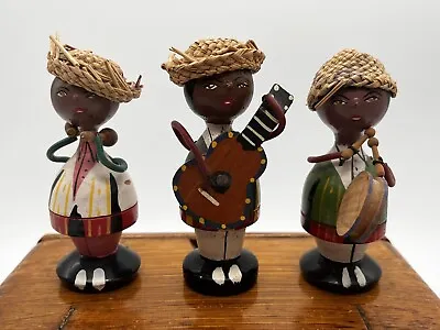 3 Vintage Folk Art Miniature Wood Turned Peg Dolls Musicians Mariachi Band • $16