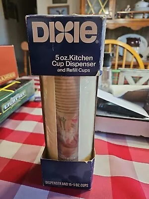 Vintage DIXIE Kitchen Cup Dispenser 15 Cups 5 Oz With Original Box ~ 1976 + Cups • $32