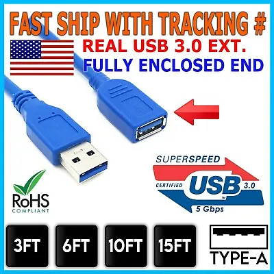 USB 3.0 Extender Extension Cable Cord Type A Male To  Female 2-10FT HIGH SPEED • $4.99