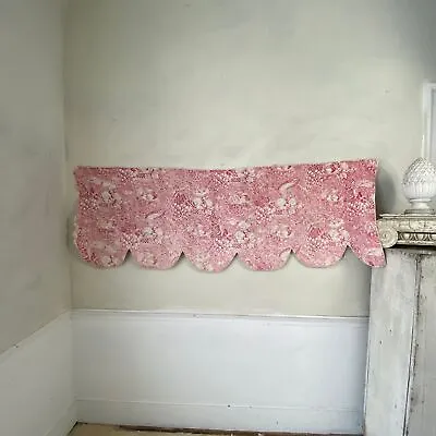 Antique Valance Quilted French Toile D'Alsace France 1830 Pink Bird Basket  • $195