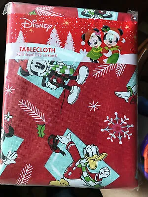 Disney Mickey Minnie Mouse Christmas Vinyl Tablecloth 70  Round Donald Cover New • $13.95