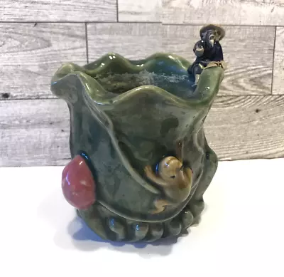 Vintage Mudman Fisherman Frog Majolica Planter Pot Chinese Pottery • $19.99