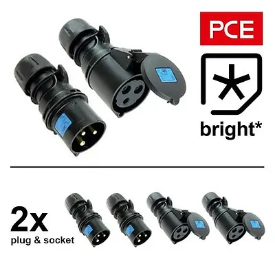 2 X 16 Amp PCE IP44 Midnight Black Female Socket & Male Plug Connector 16A • £16.97