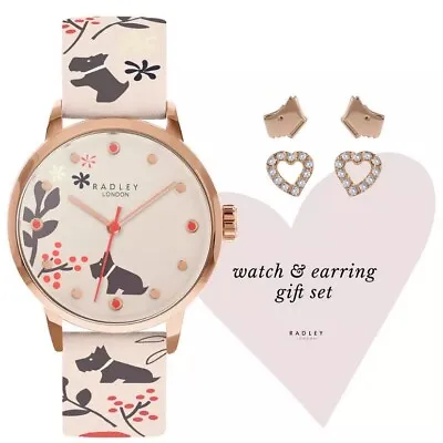 Radley Ladies Grey Leather Strap Watch And Earrings Gift Set • £100