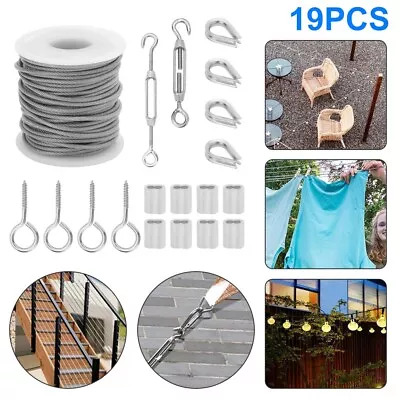 £12.89 • Buy 15M Stainless Steel Garden Wire Cable Railing Rope Turnbuckle Wire Tensioner UK