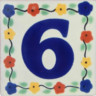 Mexican Ceramic Tile House Number Home Address Floral Tile # 6 • $2.50