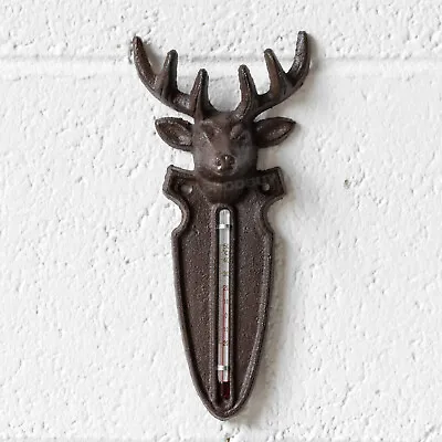 Cast Iron Stag Head Thermometer Indoor Outdoor Wall Garden Temperature Reader • £15
