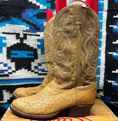 Tony Lama Ostrich Tan Leather Size 9.5D Cowboy Boots • $74.99