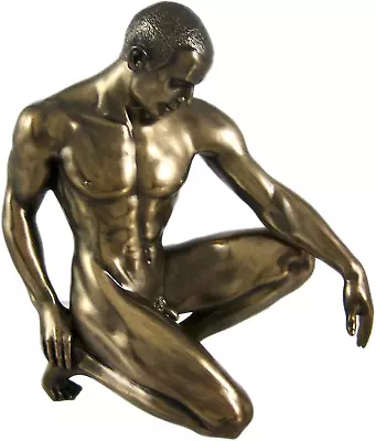 Bronzed Finish Kneeling Nude Male Statue Sculpture • $77.97