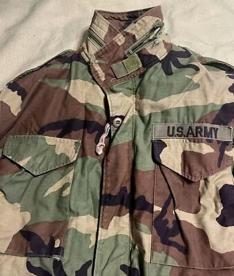 Vintage US MILITARY M-65  WOODLAND CAMOUFLAGE  COLD WEATHER FIELD COAT W/LINER M • $29.99